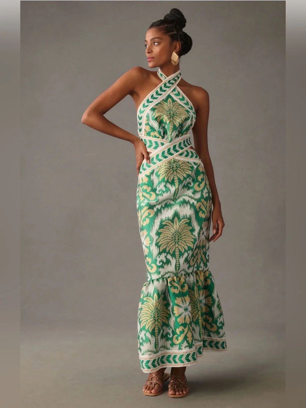 LACE The Label Anthropologie Vacation Resort wear Halter Cutout Maxi Dress Green - Picture 1 of 7